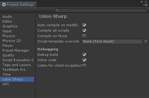 Udon Sharp Settings